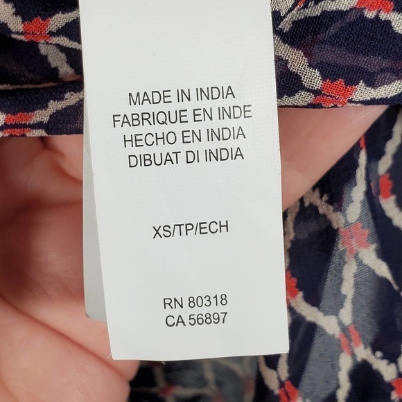 Lucky Brand Diamond Pattern Peasant Top Beaded Navy Red White Size XS - Picture 8 of 11